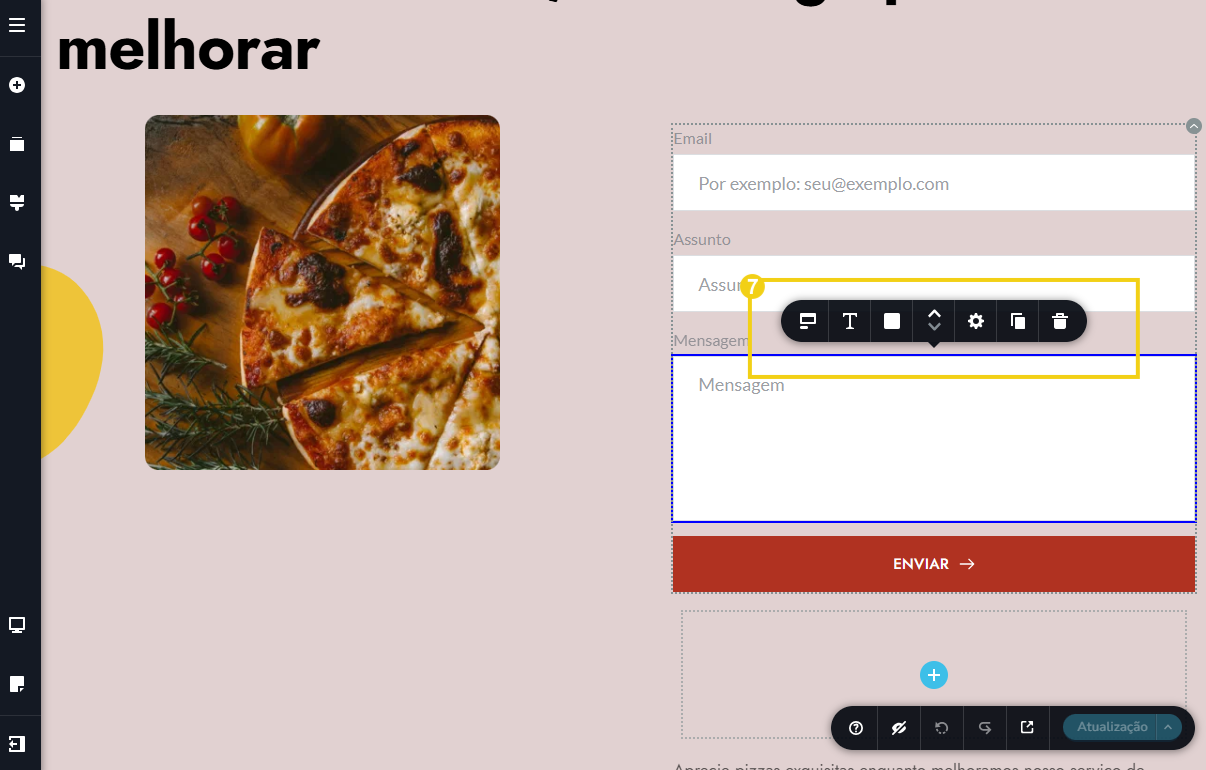 tela do editor do novo criador de sites com ia, mostrando dentro do menu de ferramentas 