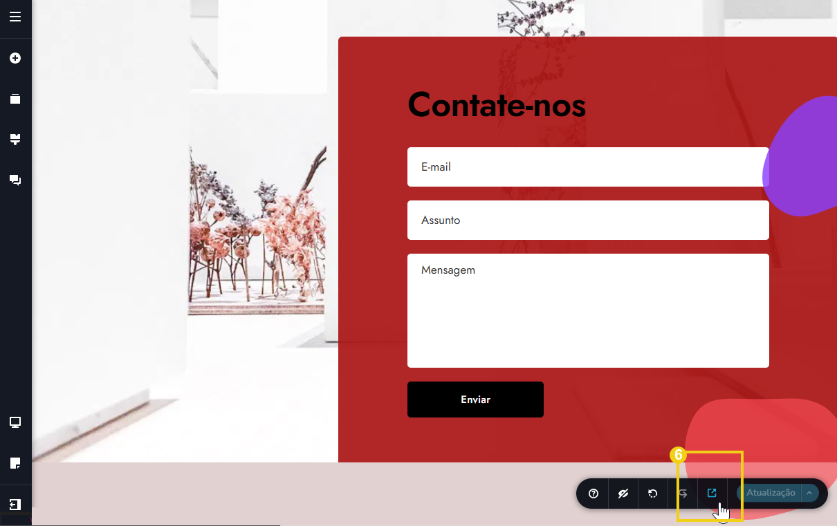 tela do editor do novo criador de sties, destacando o botão do menu inferior, para verificar o site