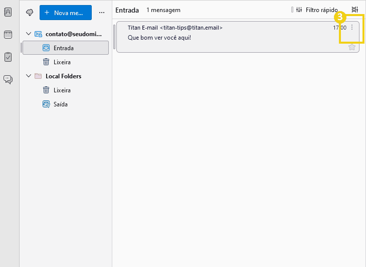 Tela mostrando a opção de menu localizada no canto superior da mensagem de e-mail selecionada 