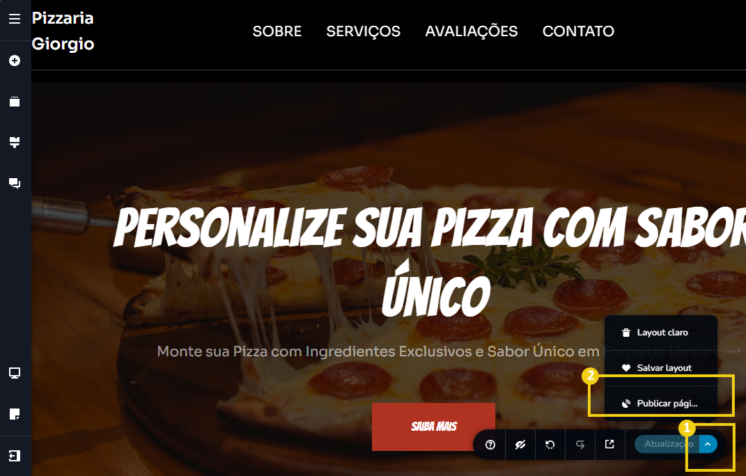 Imagem de uma pizza artesanal com ingredientes frescos, perfeita para personalizar na pizzaria Giorgio com sabores exclusivos e ingredientes de alta qualidade.