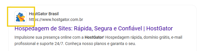 Imagem mostra o resultado de pesquisa em que é exibido o site com o favicon
