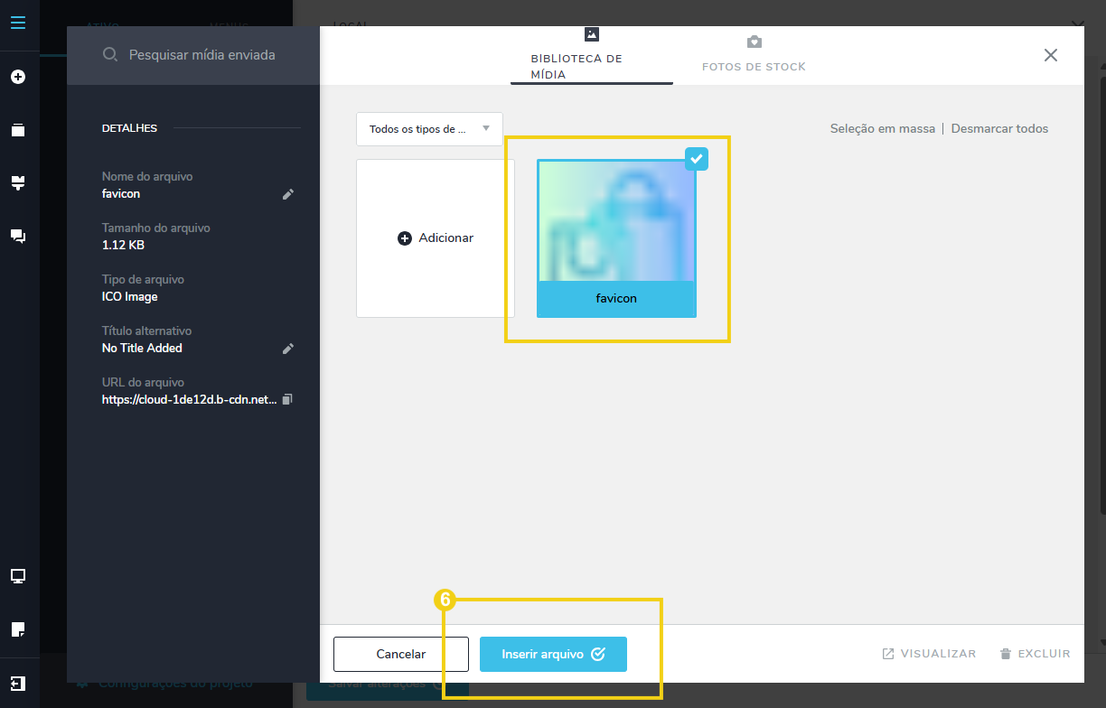Imagem mostra o painel editor do Criador de Sites com a tela com o arquivo carregado na plataforma