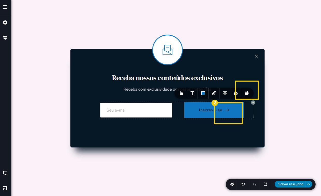 Imagem mostra a tela do editor do Criador de Sites com IA, destacando o acesso para configurar a coleta dos e-mails cadastrados 