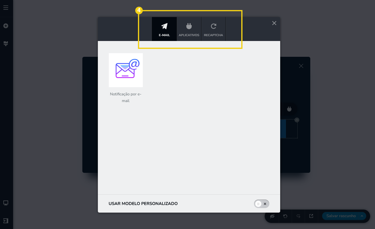 Imagem mostra a tela do editor do Criador de Sites com IA, destacando as opções de configuração