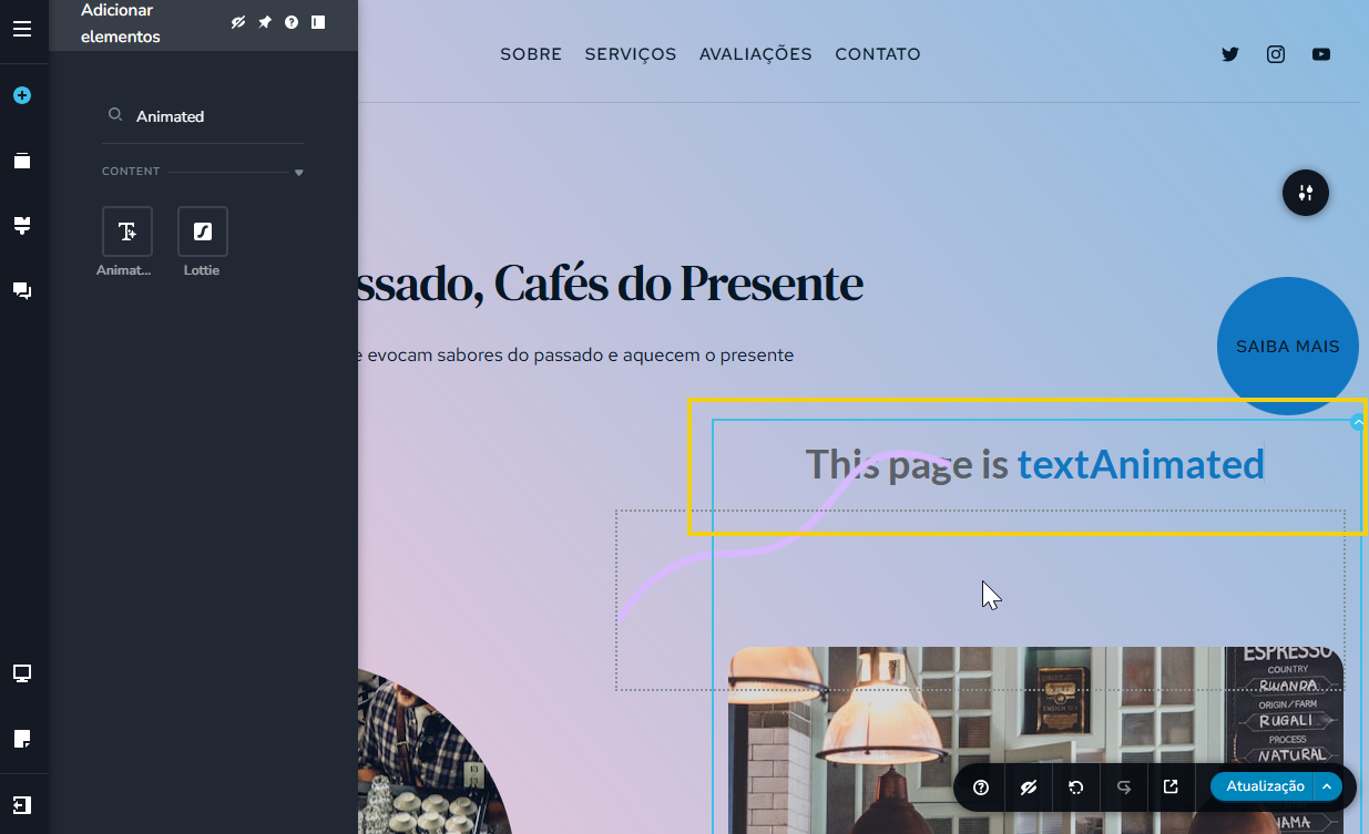 Imagem mostra a tela do Novo Criador de Sites com IA, como ficou na página do site