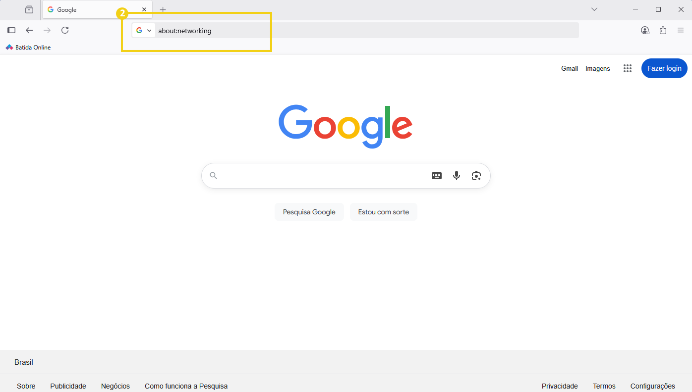 Imagem de uma tela de computador exibindo o navegador com a barra de pesquisa do Google aberta e a palavra 'aboutnetworking' digitada na busca, simbolizando pesquisa na internet. 