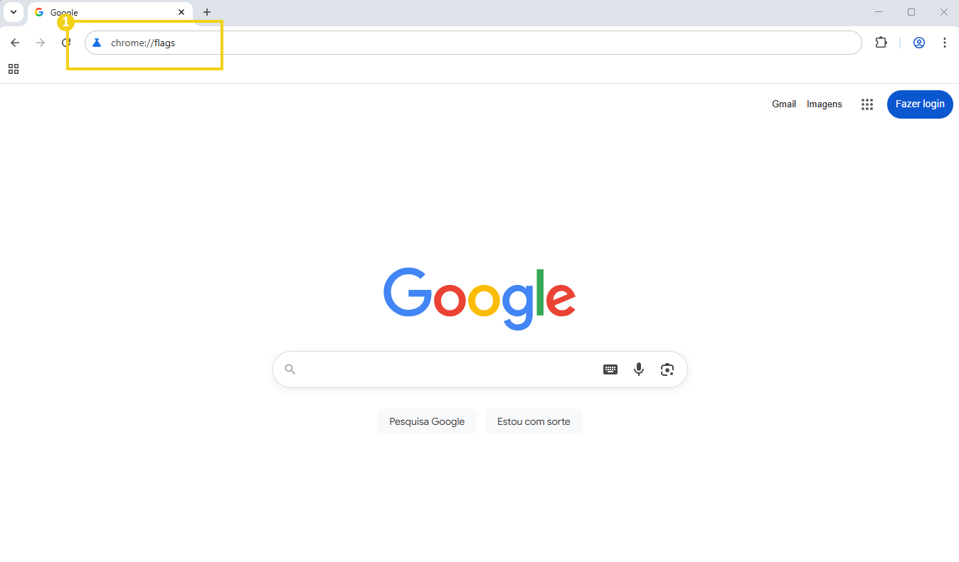  Tela do Google Chrome mostrando a página de configurações de bandeiras (chrome://flags) na aba do navegador, usada para ativar recursos experimentais no navegador. 