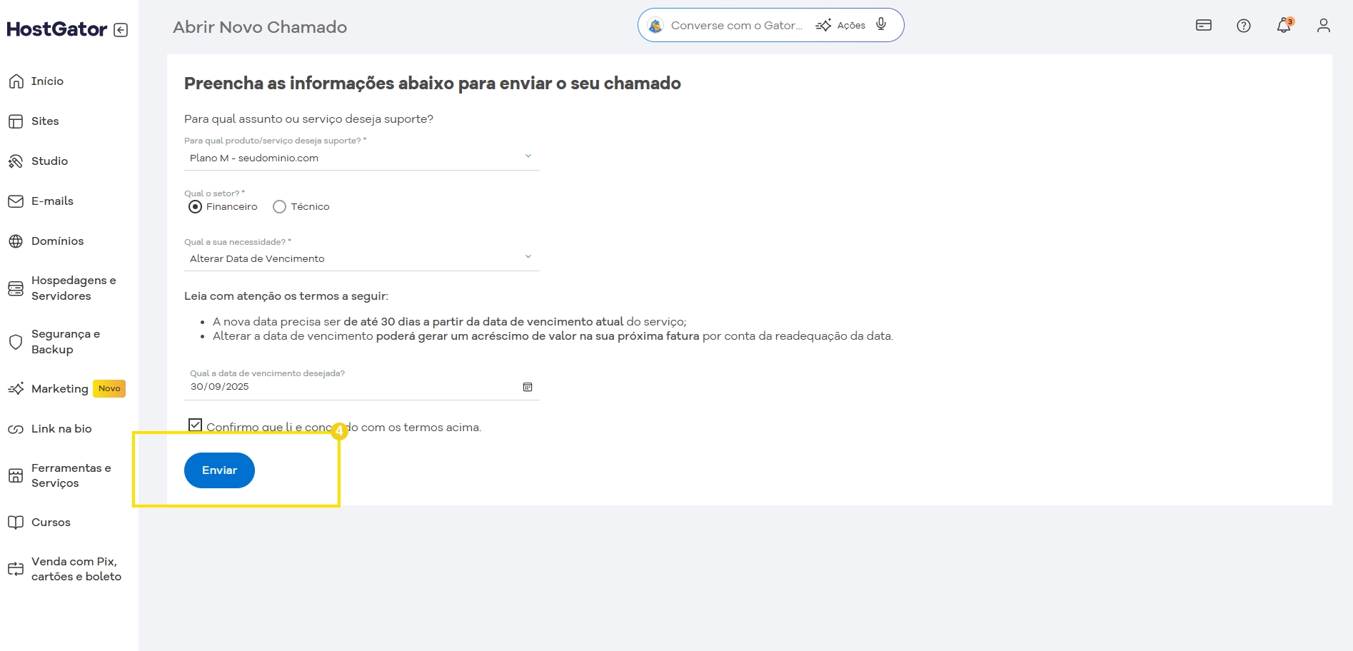 A imagem mostra em destaque o botão "Enviar"