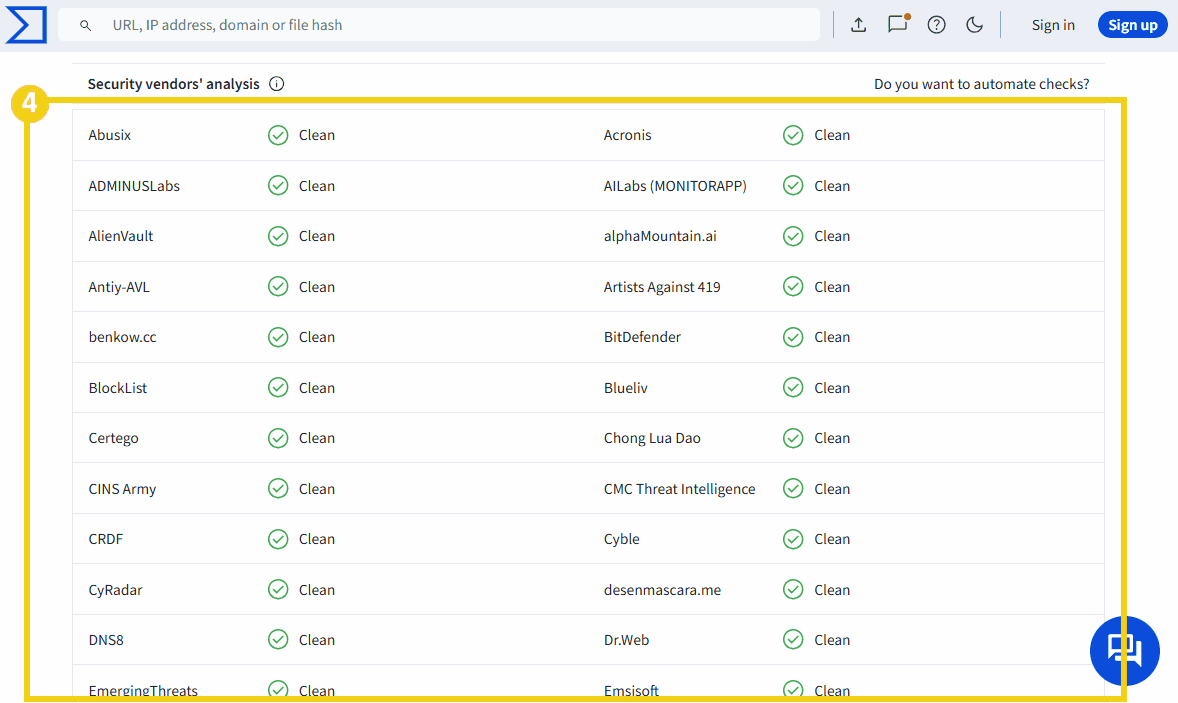 Imagem da ferramenta VirusTotal para análise de arquivos suspeitos, com destaque para o campo de busca de domínio ou URL na plataforma online.