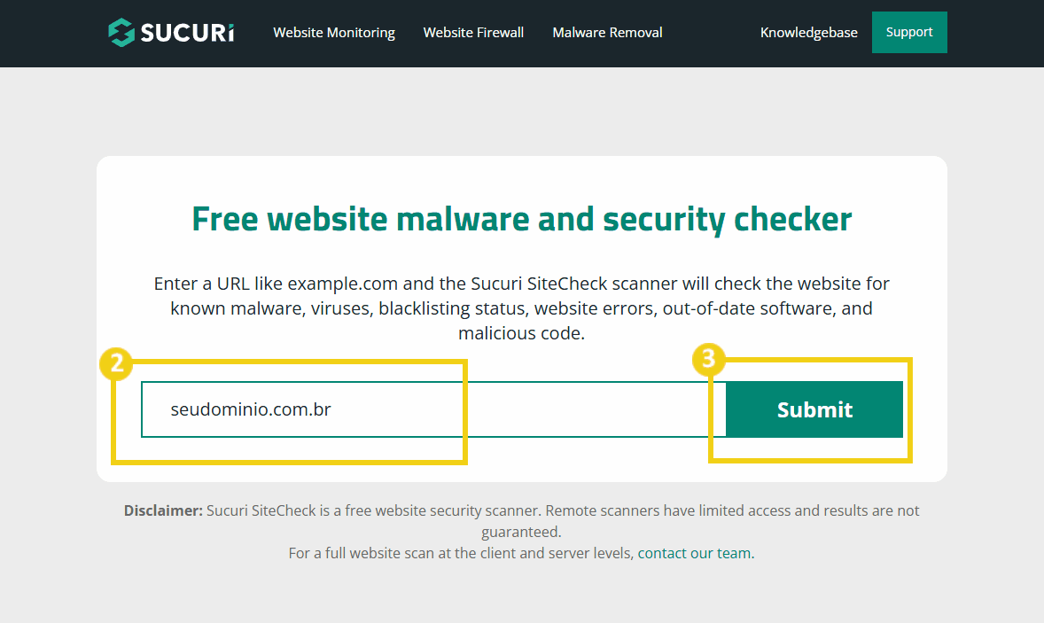 Imagem da página do site Sucuri sobre verificação de malware e segurança em websites