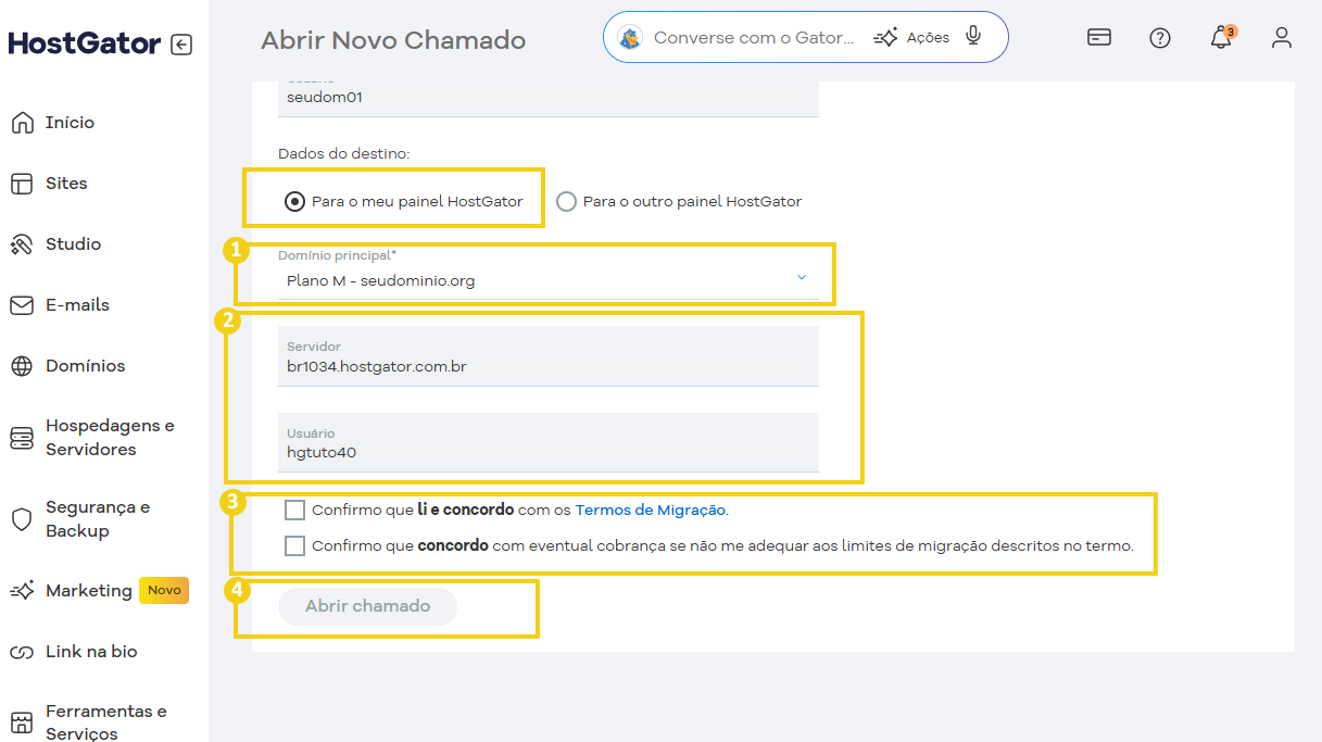 Tela de abertura de chamado para selecionar a conta, aceitar os termos e enviar o chamado.png