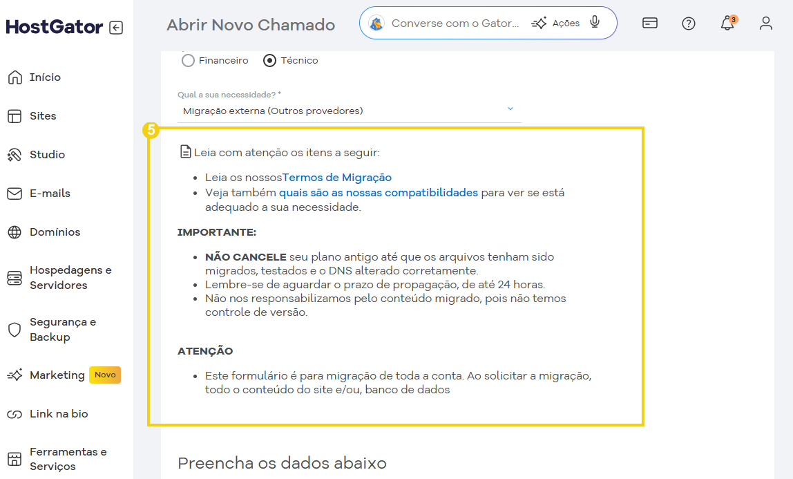 Tela da abertura do chamado com informações importantes sobre a migração em planos compartilhados.png