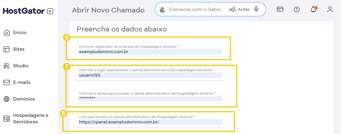 Tela abertura do chamado com os campos para domínio, login e link painel administrativo.png