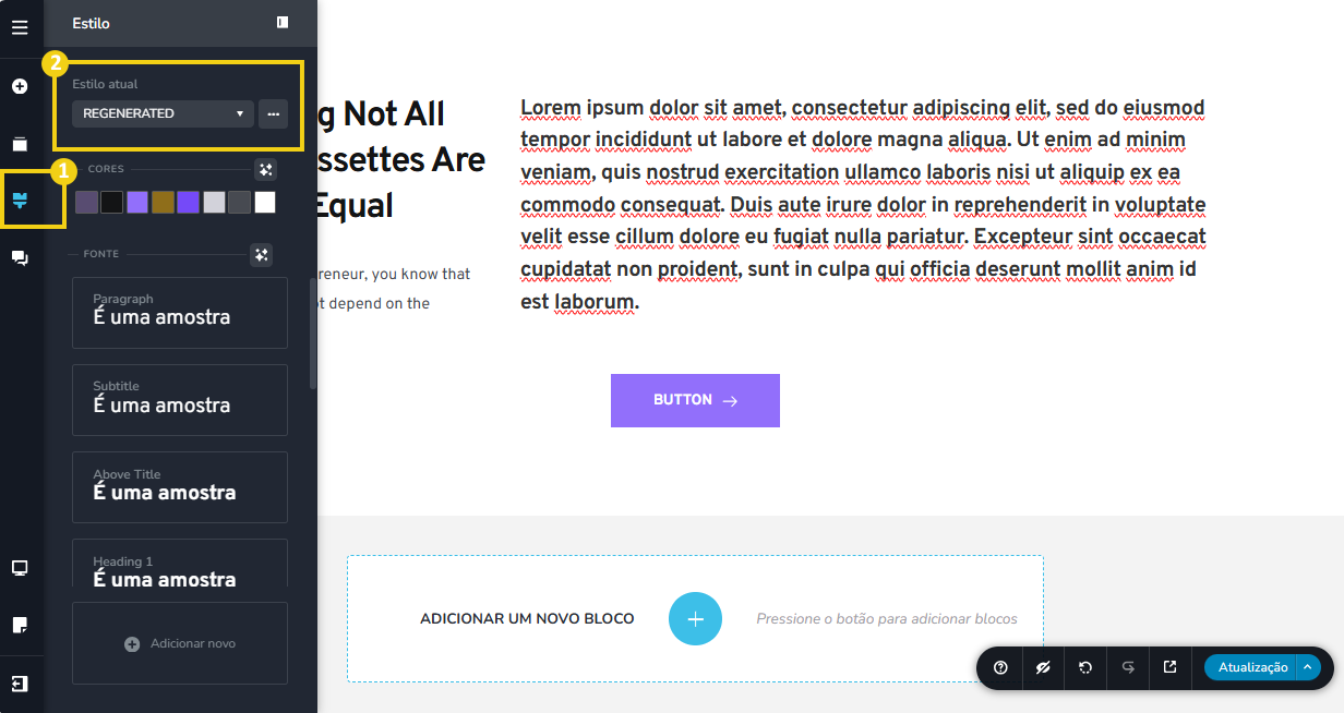 Imagem mostra a tela de edição do blog, com a marcação no recurso para alterar o estilo do blog