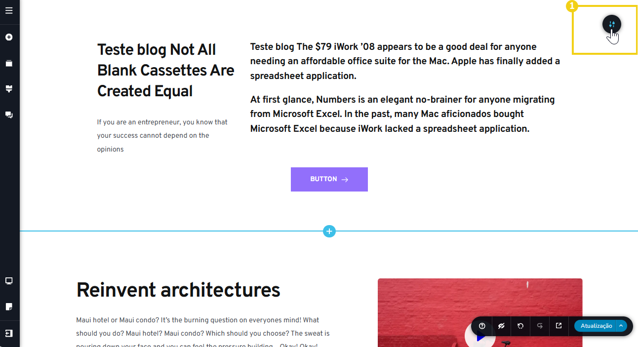 Imagem mostra a tela de edição do blog, com a marcação no menu suspenso