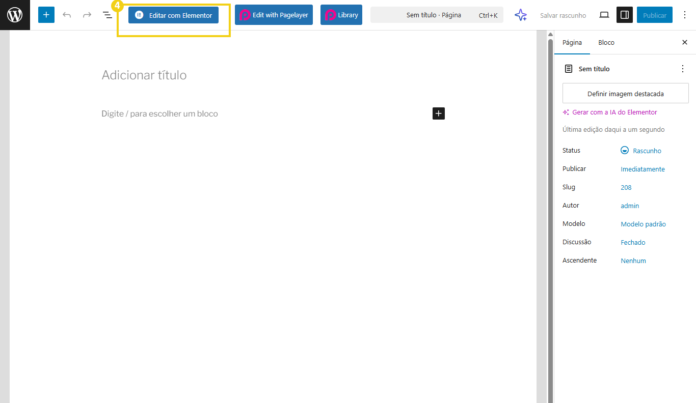 Imagem mostra tela de edição do plugin Elementor, destacando botão "Editar com Elementor"