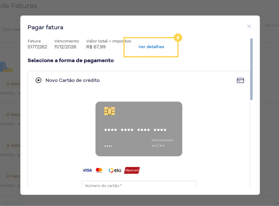 Botão "Ver detalhes" destacado para visualização dos detalhes da fatura.