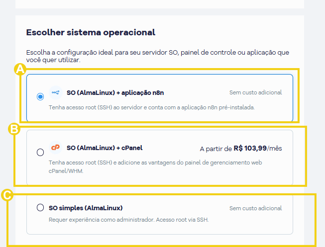 Imagem mostra a tela do carrinho na HostGator para escolher o Sistema operacional