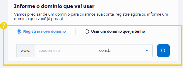 Imagem mostra a tela do carrinho na HostGator para escolher se deseja registrar um novo domínio ou usar um que já tem