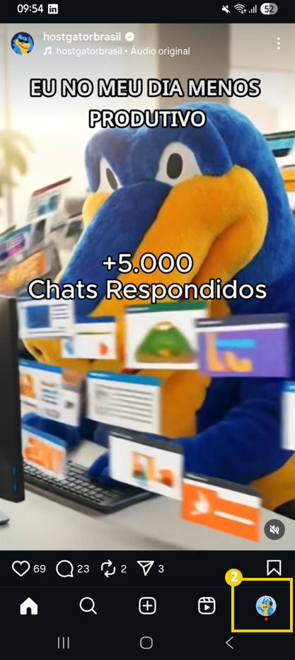 Imagem mostra tela do Instagram, destacando o ícone de foto de perfil