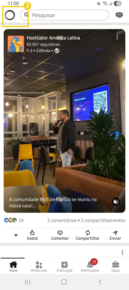 Tela mostra perfil do Linkedin, destacando ícone da foto de perfil