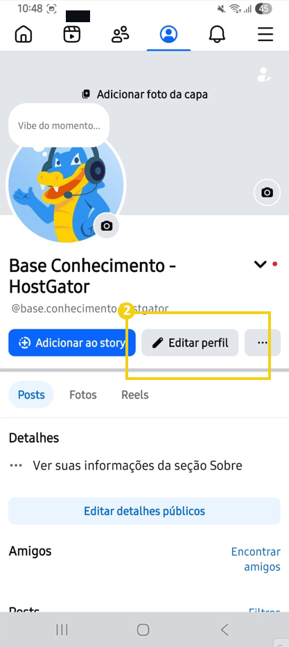 Imagem mostra perfil do Facebook, destacando opção "Editar Perfil"