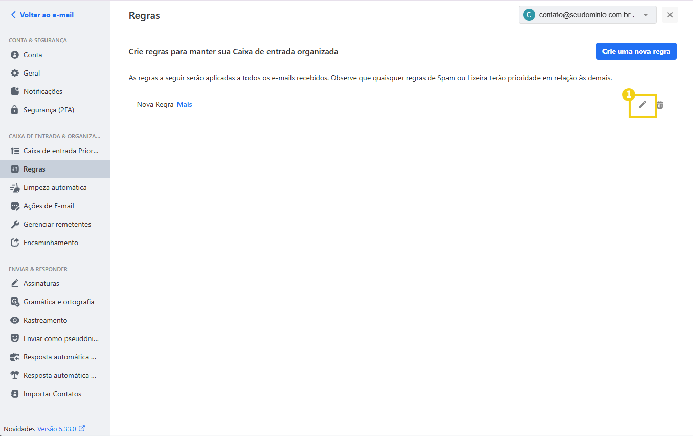 Tela de configuração de regras no Titan para manter a caixa de entrada organizada, destacando a opção de editar as regras.