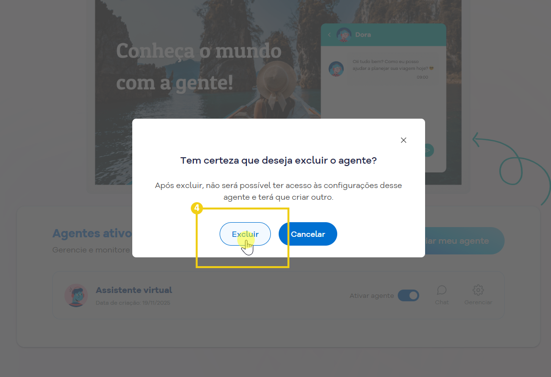 Imagem mostra o Portal do Cliente e a marcação no botão "Excluir"