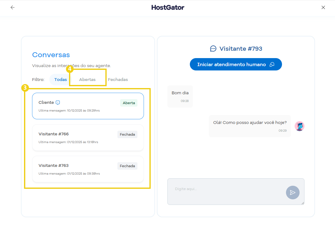 Imagem mostra o histórico de conversas, com mensagens fechadas e abertas