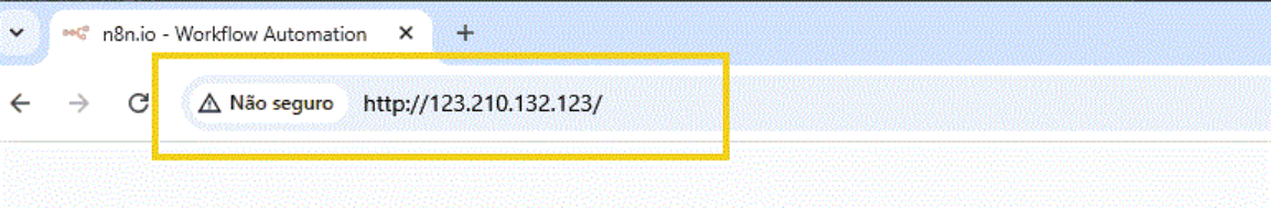 imagem ilustrativa mostrando a barra superior do navegador para inserir a url de acesso ao n8n com a IP