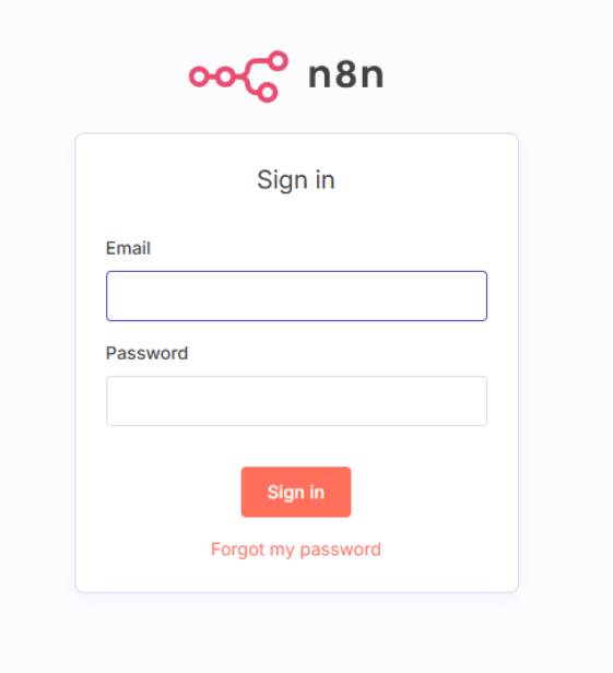 login do n8n com credenciais de email e senha