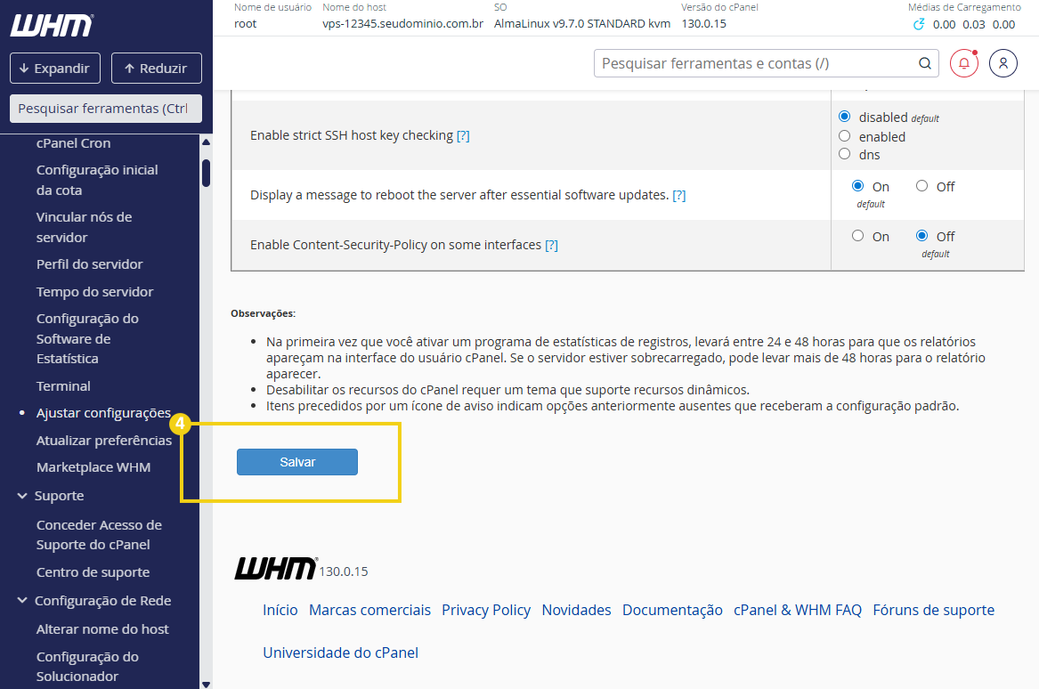 Imagem mostra que após ativada a opção on, deve-se clicar no botão salvar