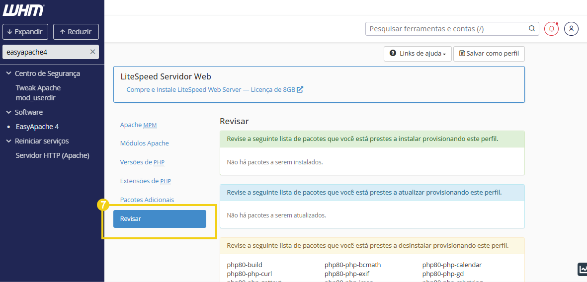 Imagem da tela de revisão do EasyApache4