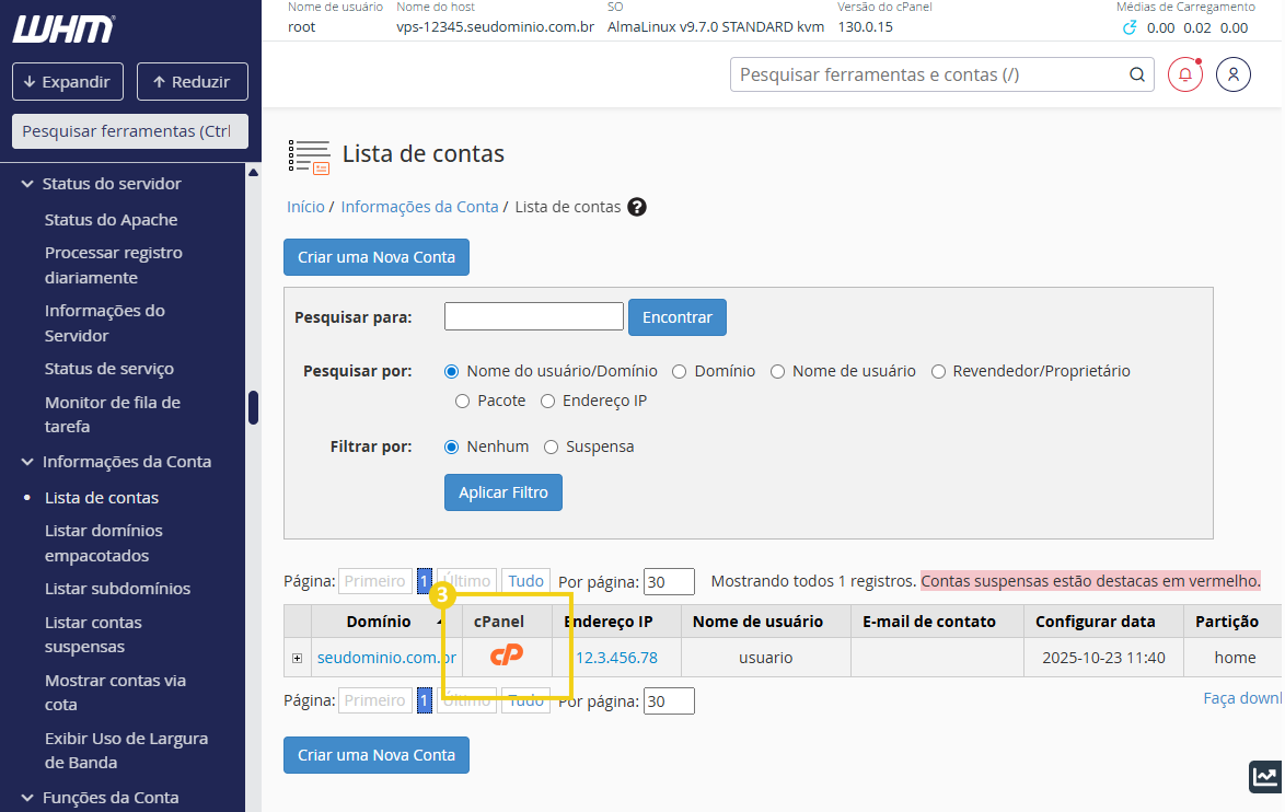 Imagem da página de configurações de segurança do painel de controle de servidor WHM, destacando opções de autenticação e proteção de dados.