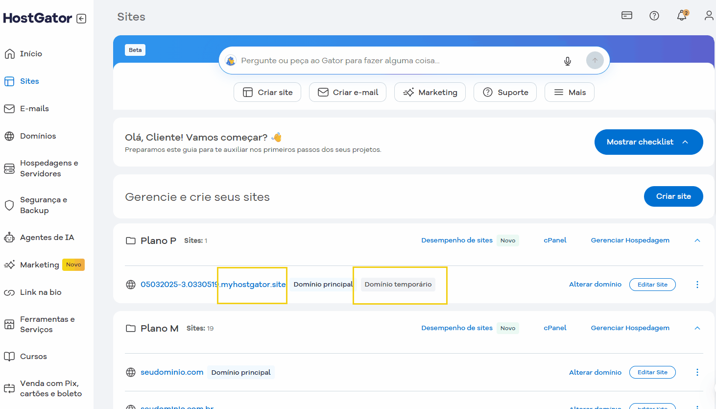 tela sites domínio temporário