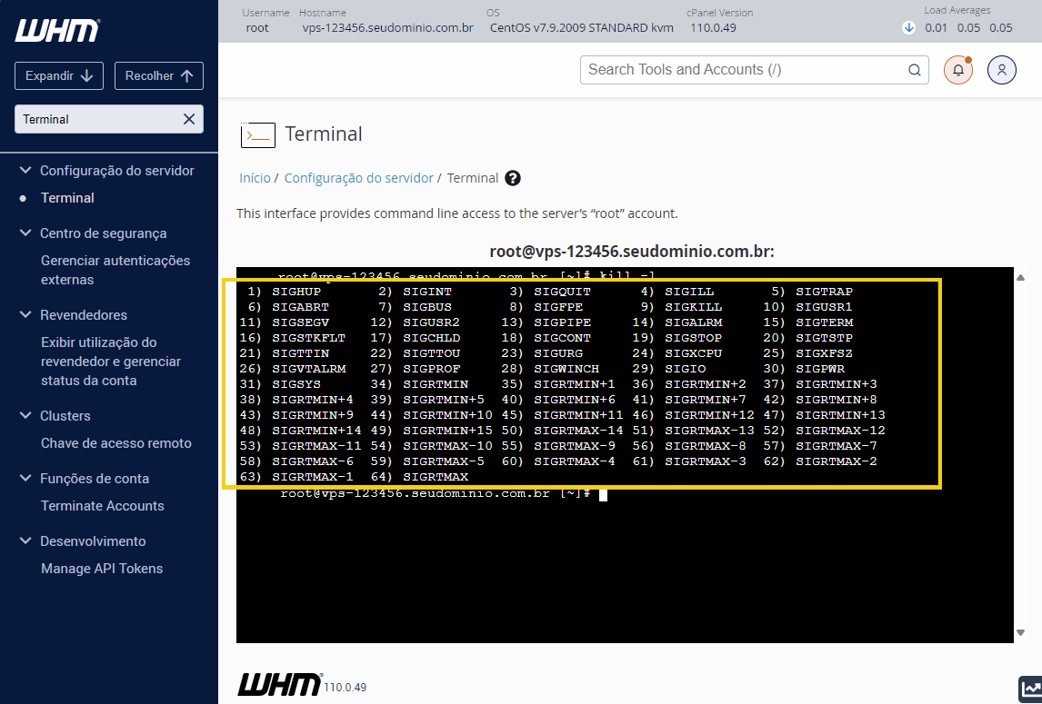 No terminal executar os comandos para encerrar processos