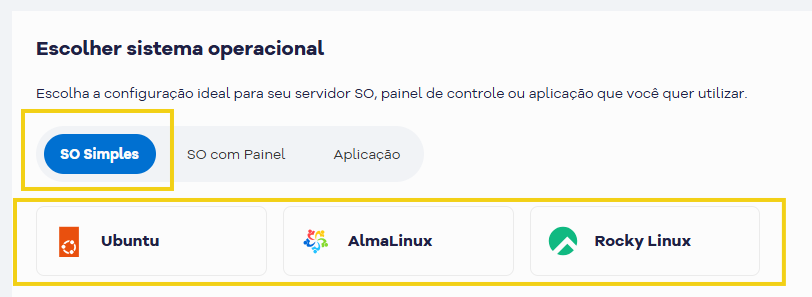 Imagem mostra as opções disponíveis no SO Simples