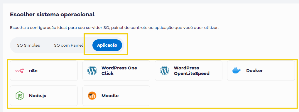 Imagem mostra a opção de contratar a VPS com a aplicação que deseja