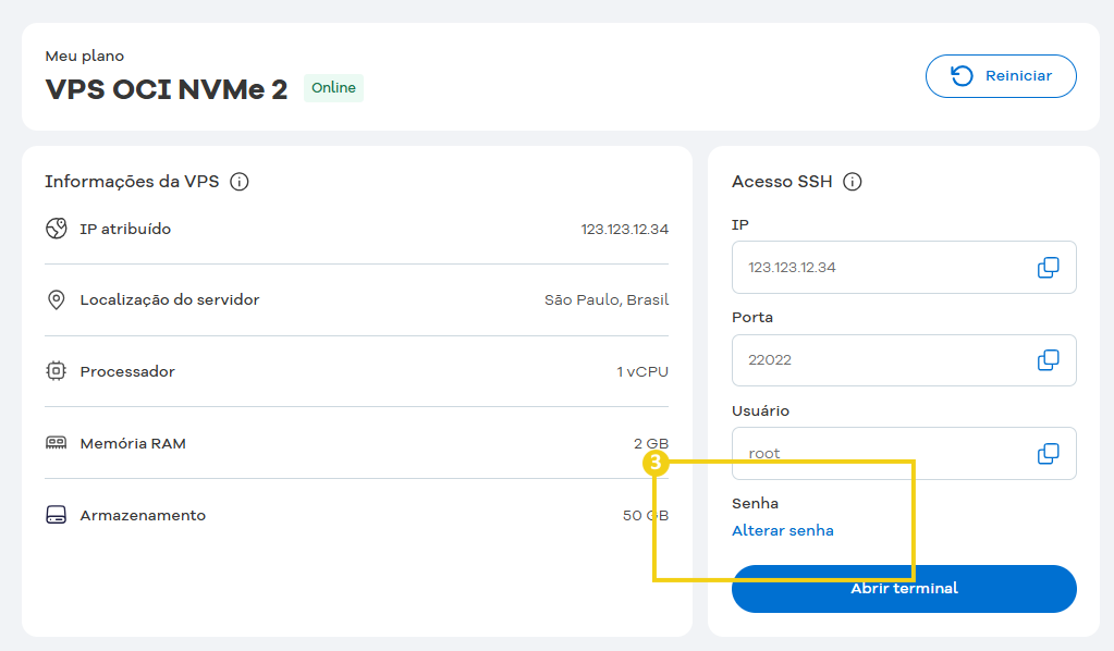 Imagem do Portal do Cliente HostGator, destacando opção "Senha" 