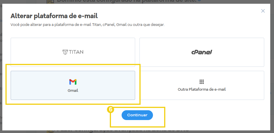 Imagem mostra a tela para escolher o Gmail