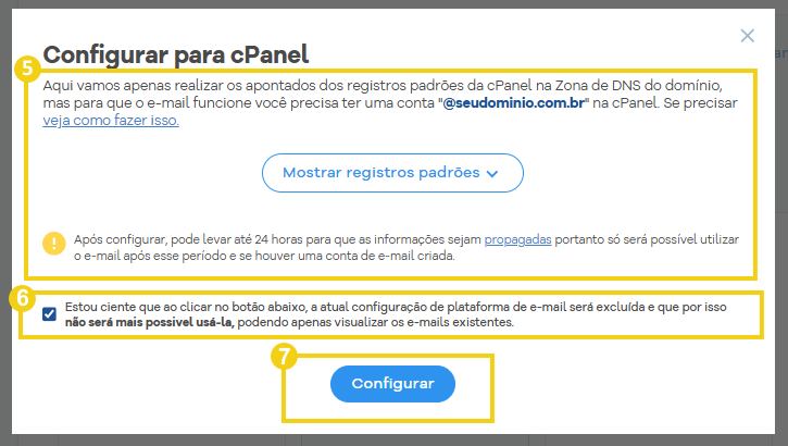 Imagem mostra a tela de configuração do cPanel