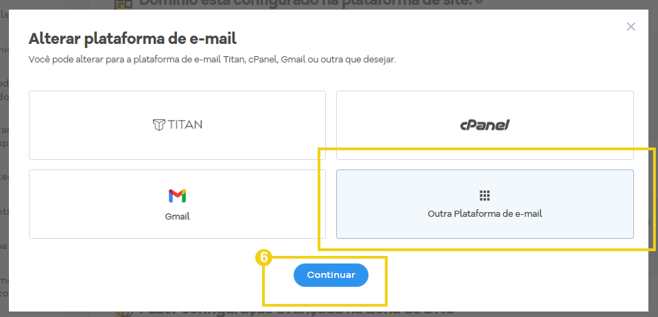 Imagem mostra a tela para escolher outra plataforma de e-mail