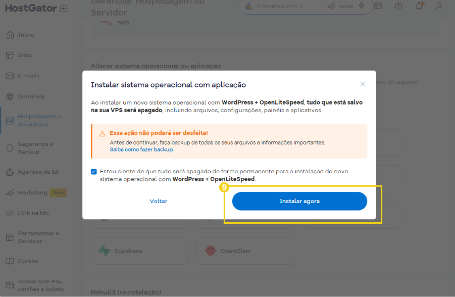 Imagem do Portal do Cliente, na opção para instalação sistema operacional com aplicação, destacando botão "Instalar agora"