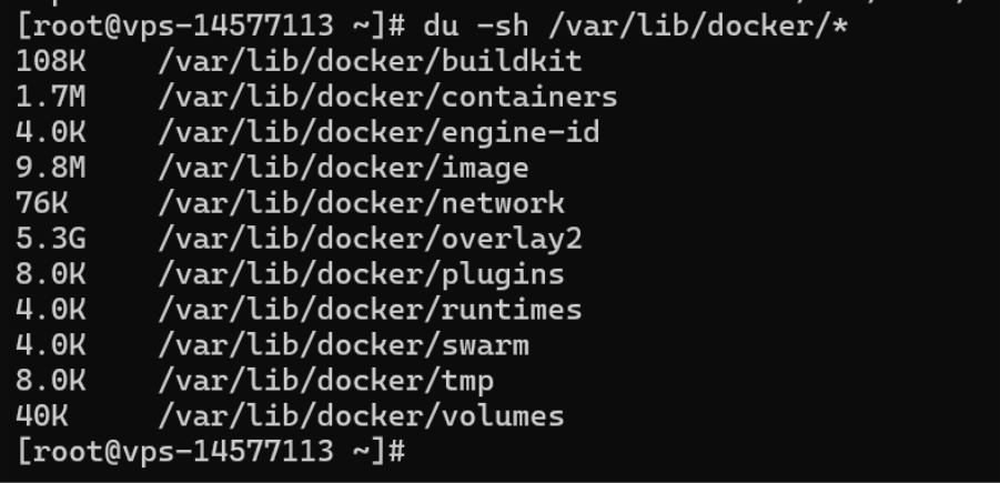 Imagem mostra retorno do terminal após executar comando "du -sh" para verificar o uso de disco