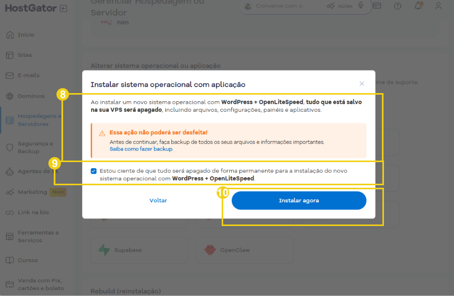 Imagem do Portal do Cliente, na opção para instalação sistema operacional com aplicação, destacando botão "Instalar agora"