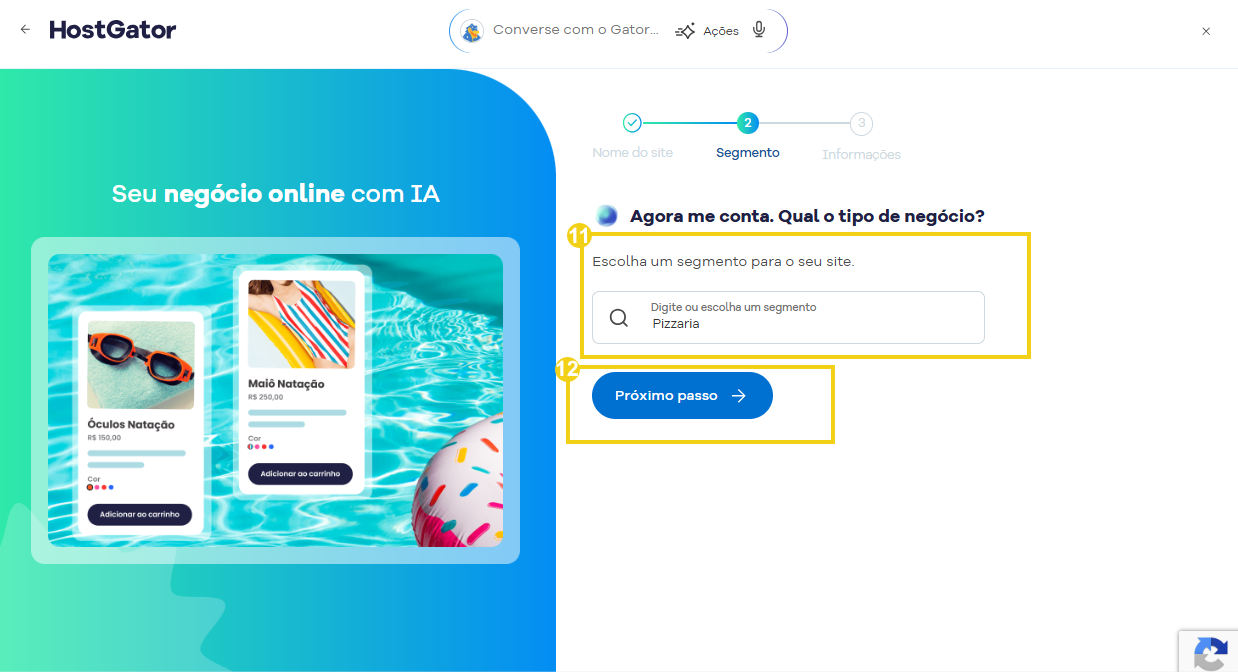Imagem mostra a tela que você deve selecionar o segmento que corresponde o seu negócio