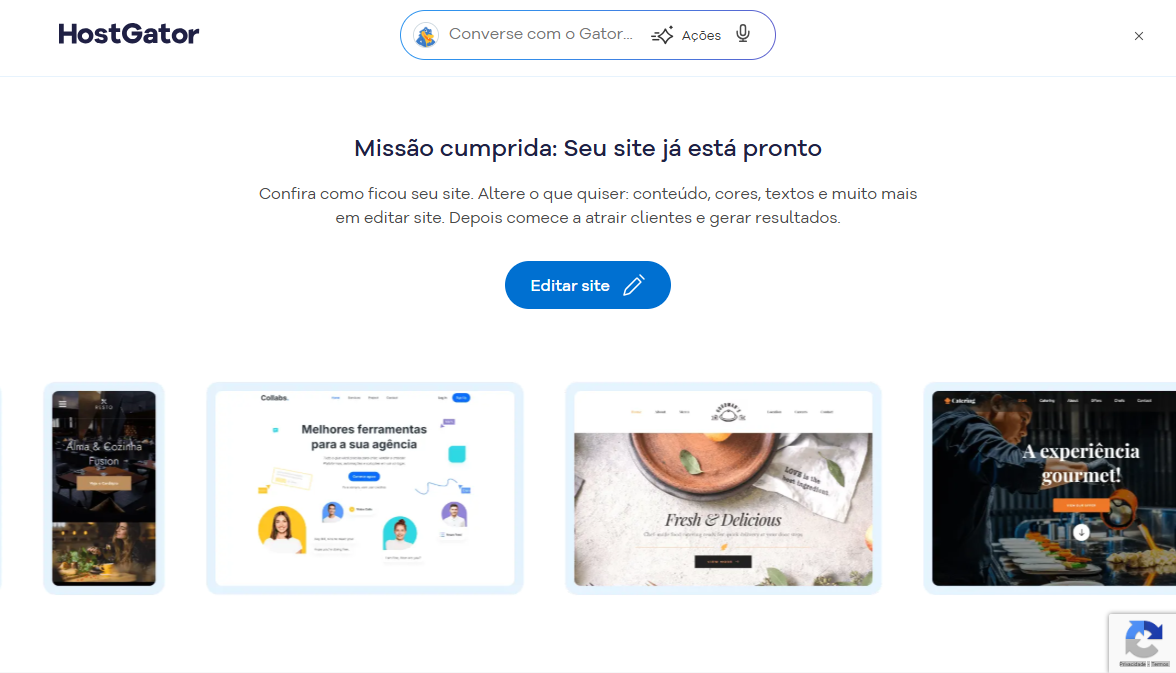 Imagem mostra tela de conclusão, com opção para Editar site