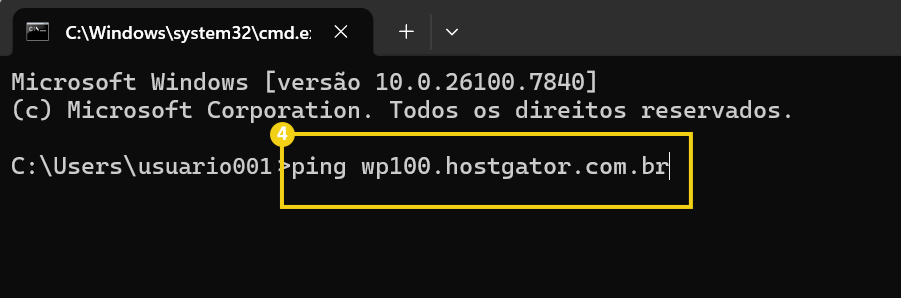 Imagem mostra a tela do terminal com o comando indicado