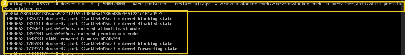 Captura de tela mostrando mensagens de registro relacionadas ao Docker, incluindo estados de entrada e mudanças de estado de containers.
