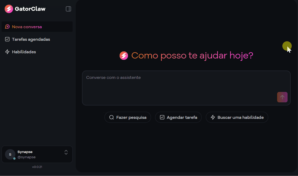 Imagem da tela de um assistente virtual com a mensagem 'Como posso te ajudar hoje?' em destaque, voltada para otimização de tarefas e uso de inteligência artificial, ideal para quem busca suporte digital eficiente.